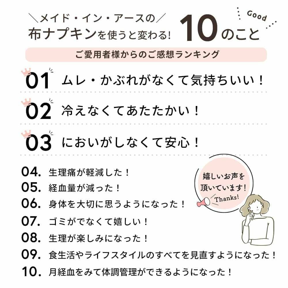 布ナプキン 昼用 レギュラー 3枚セット　オーガニックコットン　メイドインアース