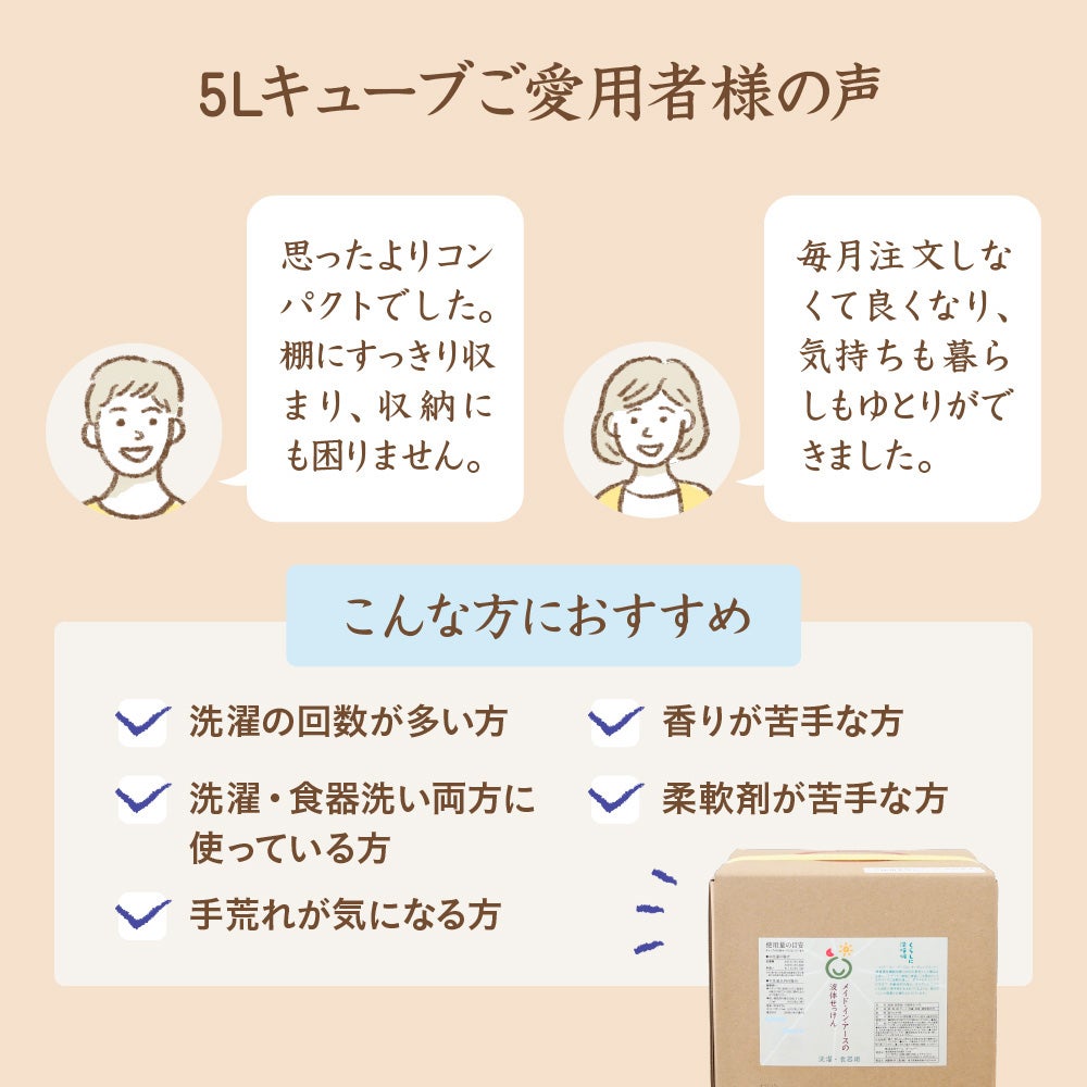 メイド・イン・アースの液体せっけん  詰替え用　キューブ　18L　洗濯・食器・掃除用　ココヤシ洗剤
