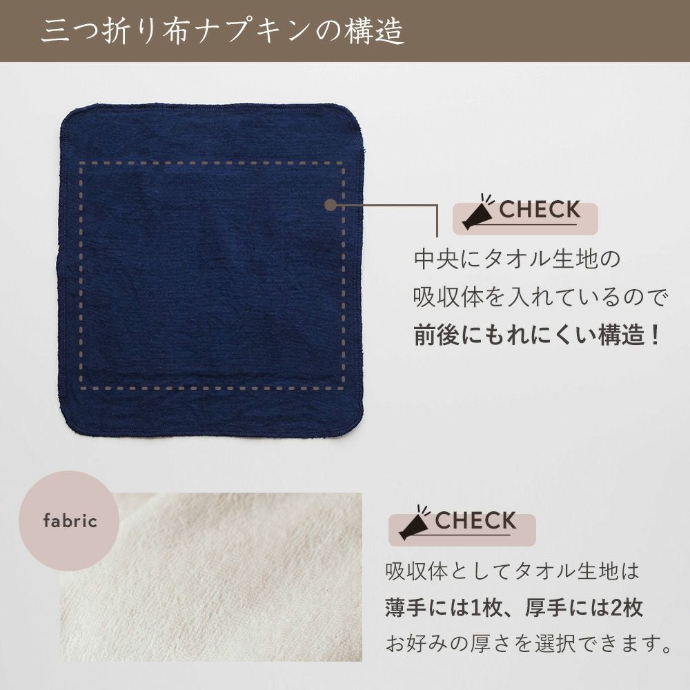 天然藍　三つ折り布ナプキン　薄手　オーガニックコットン100%　メイドインアース