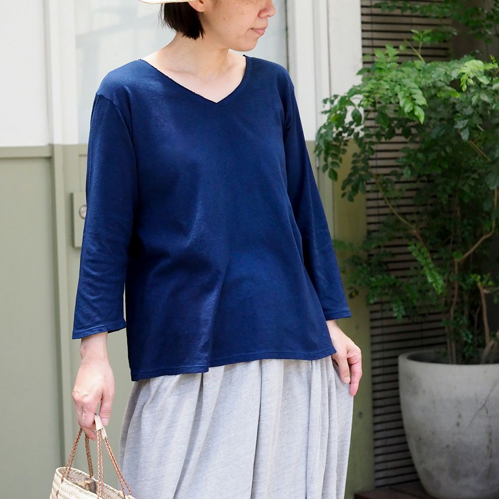 【藍染】【ヘンプコットン】【長袖】【薄手】【Ｖネック】パヤカ　等お好きな方へ✨✨ Vネックのふかふかロングスリーブ 【再入荷】asana ヘンプコットン