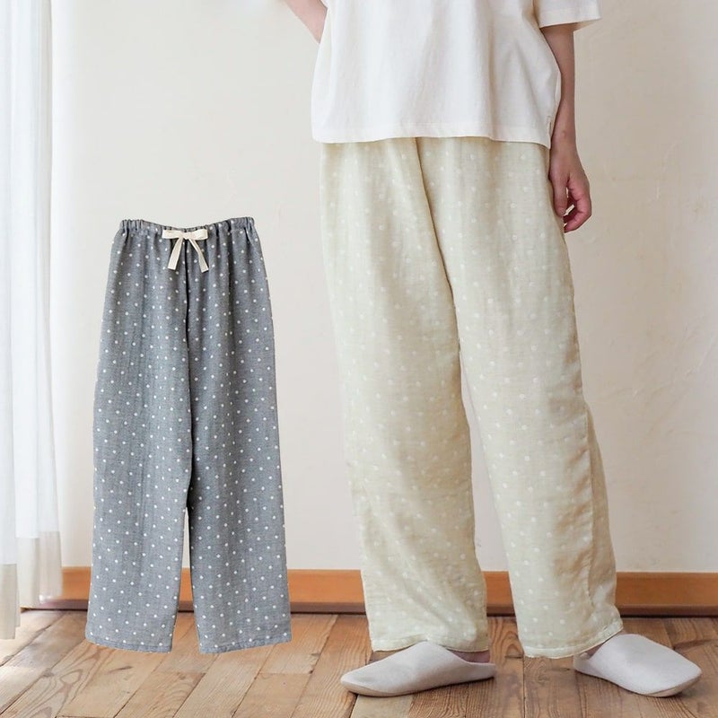 水玉 ダブルガーゼパジャマパンツ オーガニックコットン
