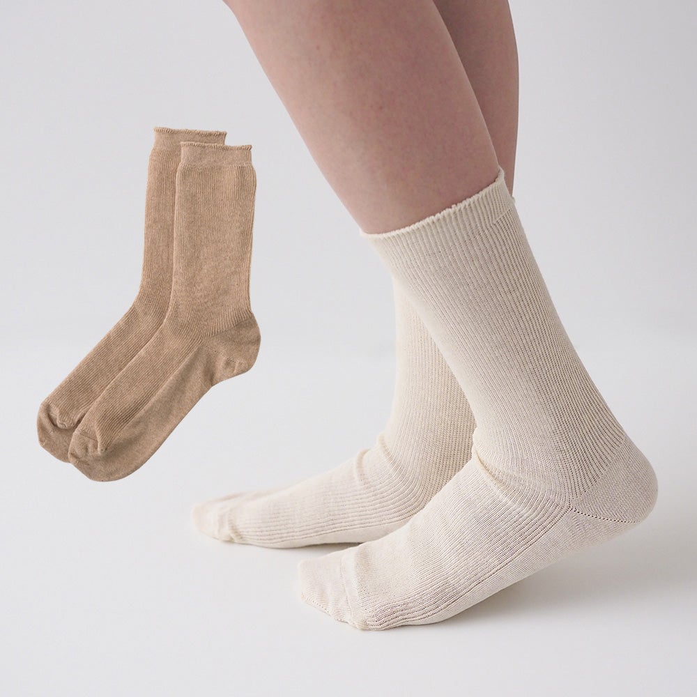 ハイゲージ リブ編みソックス　メイドインアース　オーガニックコットン