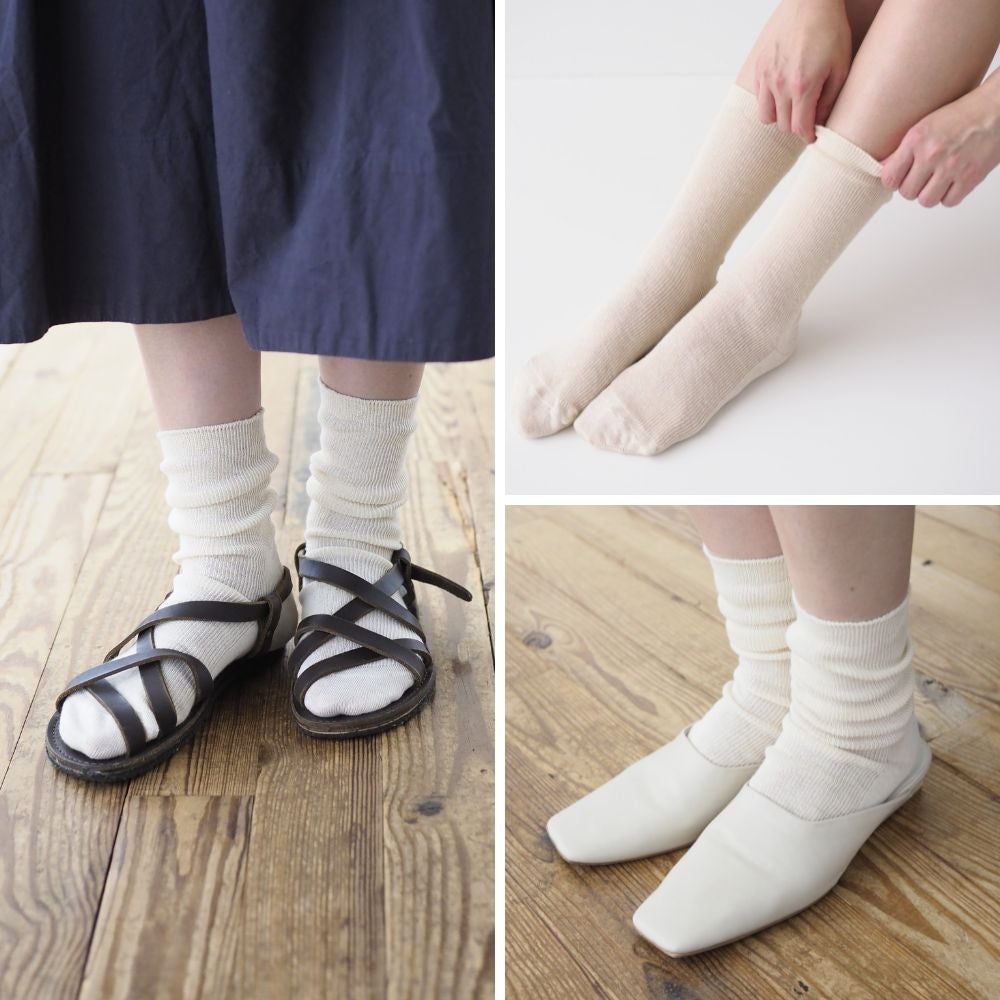 ハイゲージ リブ編みソックス　メイドインアース　オーガニックコットン