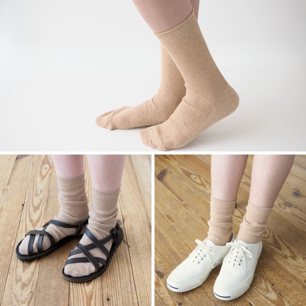 ハイゲージ リブ編みソックス　メイドインアース　オーガニックコットン